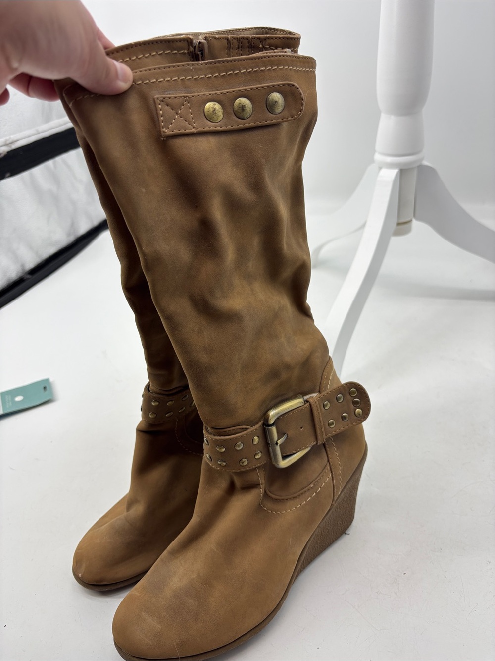Nicole Tan Studded Wedge Mid-Calf Boots